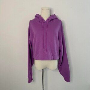 Purple Cropped Hoodie With Oversized Fit